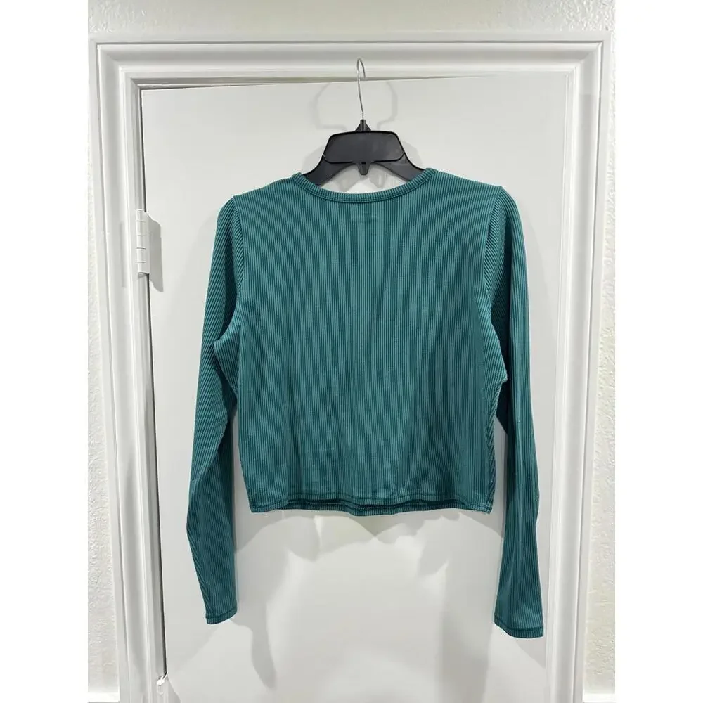 Hollister Teal & Black Ribbed Stretch Baby Tee Long Sleeve Top Bundle Size Large - Picture 5 of 9